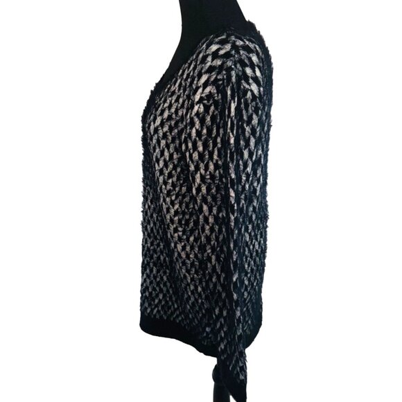 Mixumi Black White Herringbone Cozy Soft Eyelash Checkered Long Sweater Dress - Picture 5 of 11